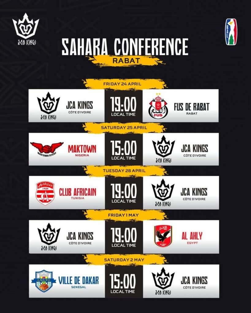 Programme JCA KINGS Basketball Africa League Sahara Conference